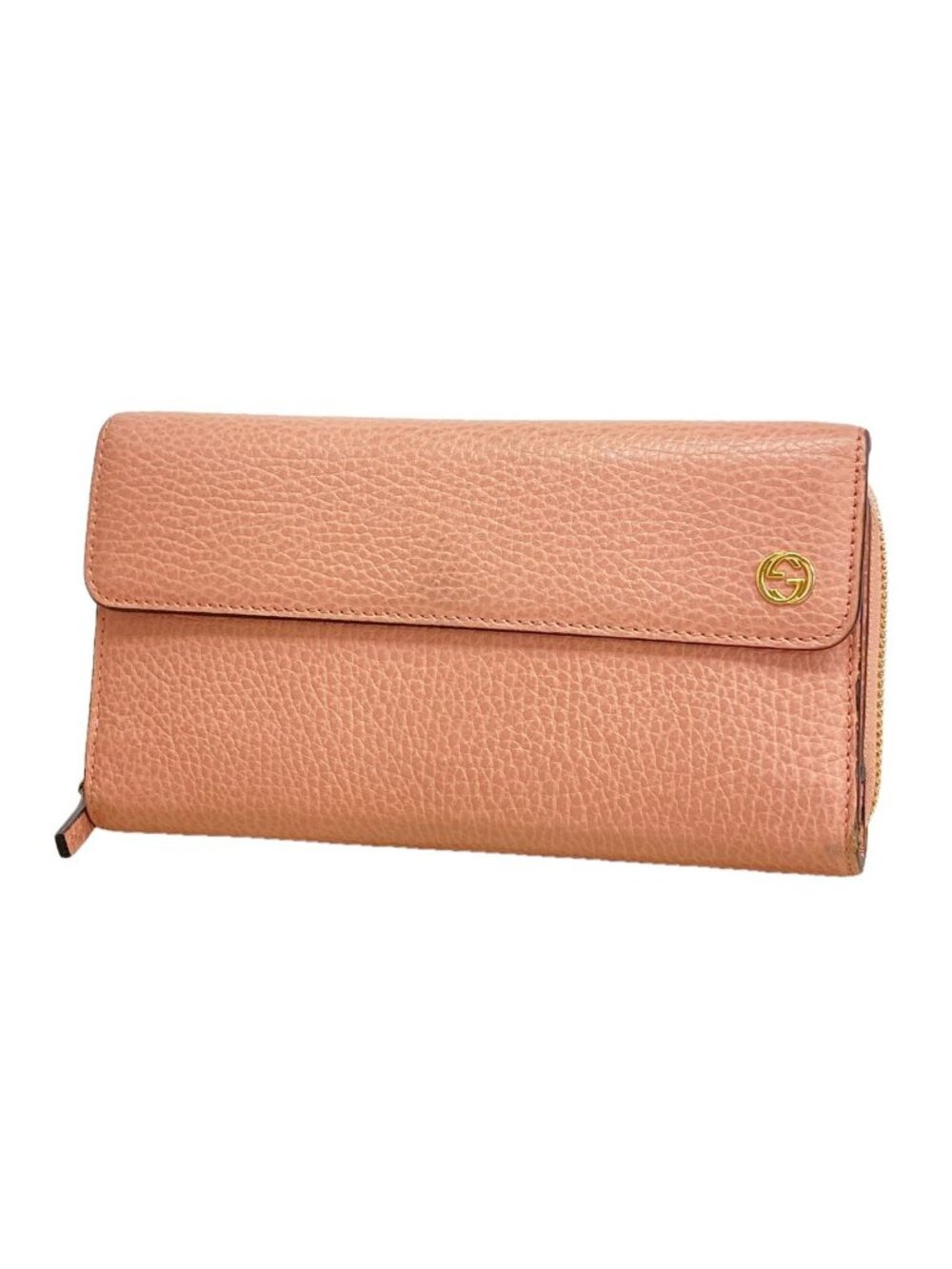 Gucci Wallet Interlocking G Leather Pink Champagne Gold